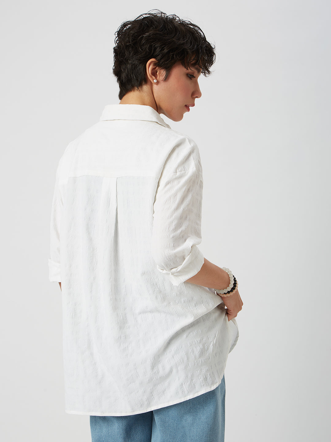 Snow White Dobby Textured Oversized Shirt