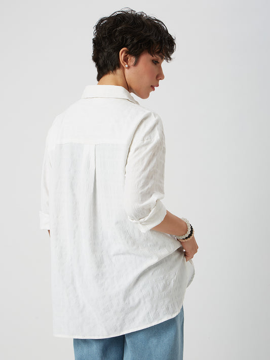Snow White Dobby Textured Oversized Shirt