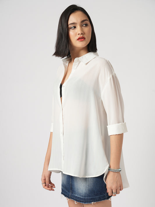 White Glimmer Striped Oversized Shirt
