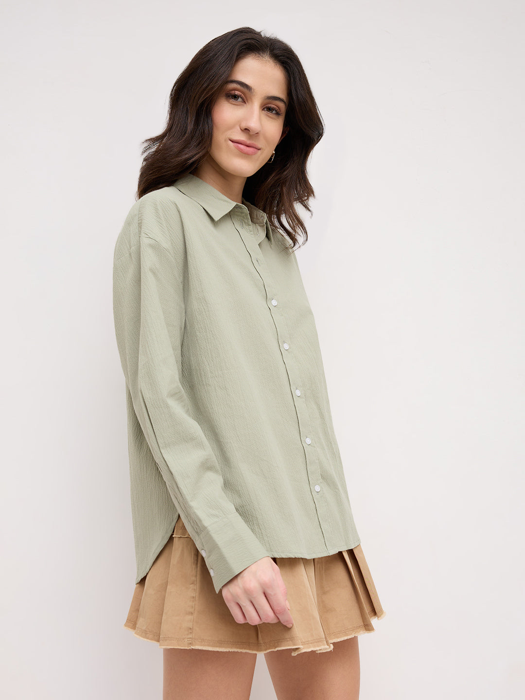 Sea Green Textured Oversized Casual Shirt