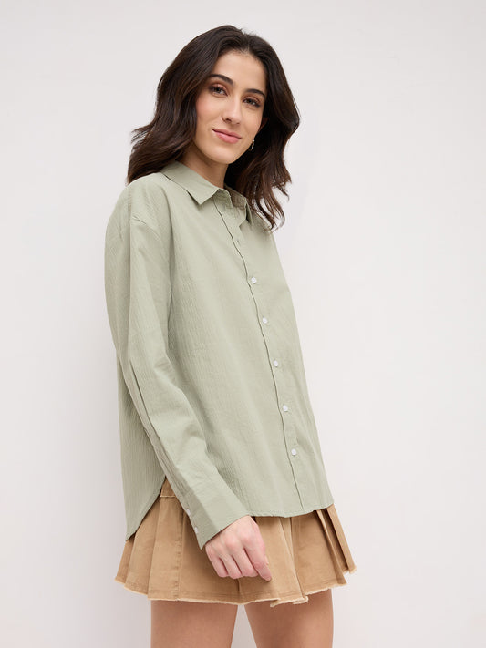 Sea Green Textured Oversized Casual Shirt