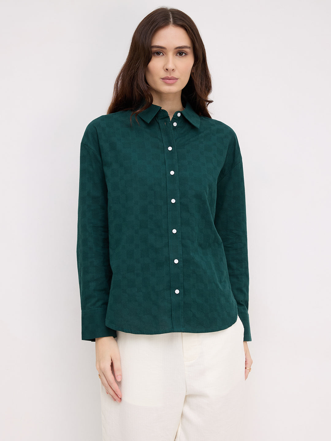 Sacramento Green Box Textured Oversized Shirt