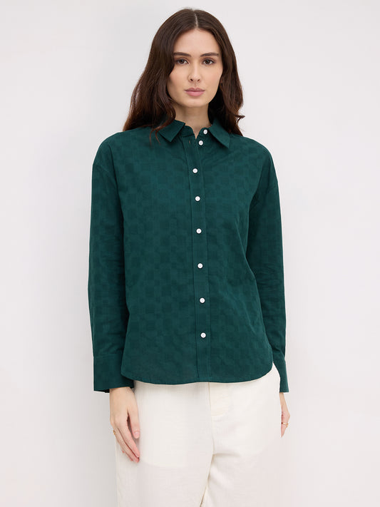 Sacramento Green Box Textured Oversized Shirt