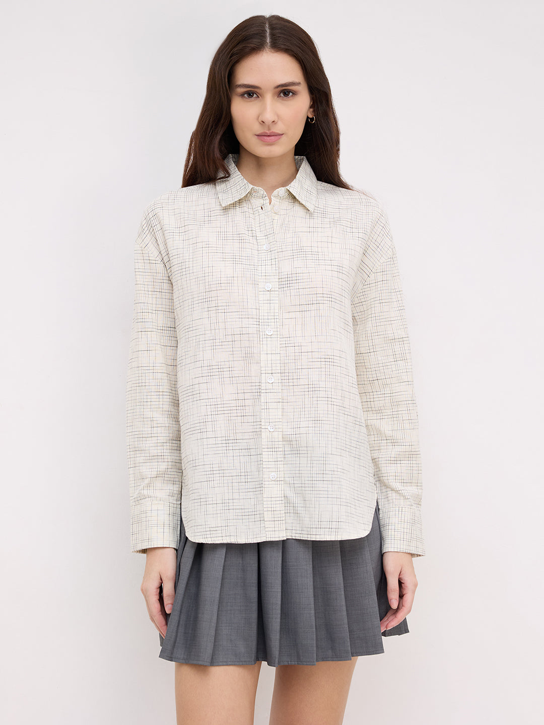 Multicolor Grid Line Printed Oversized Shirt