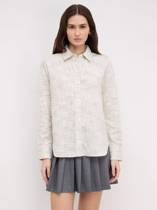 Multicolor Grid Line Printed Oversized Shirt