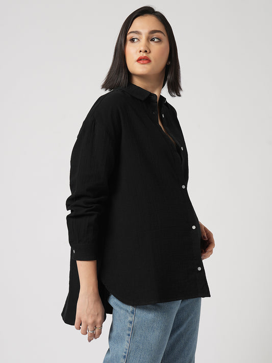 Midnight Black Double Cloth Oversized Shirt