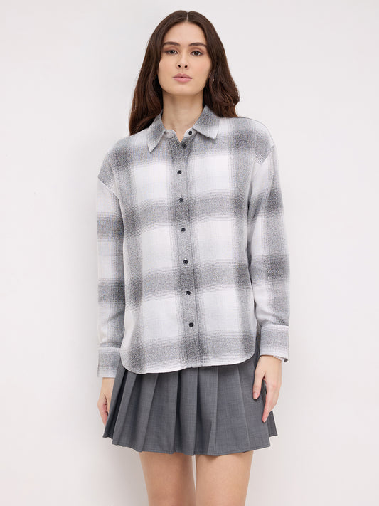White & Black Fine Weave Broad Checked Oversized Flannel Shirt