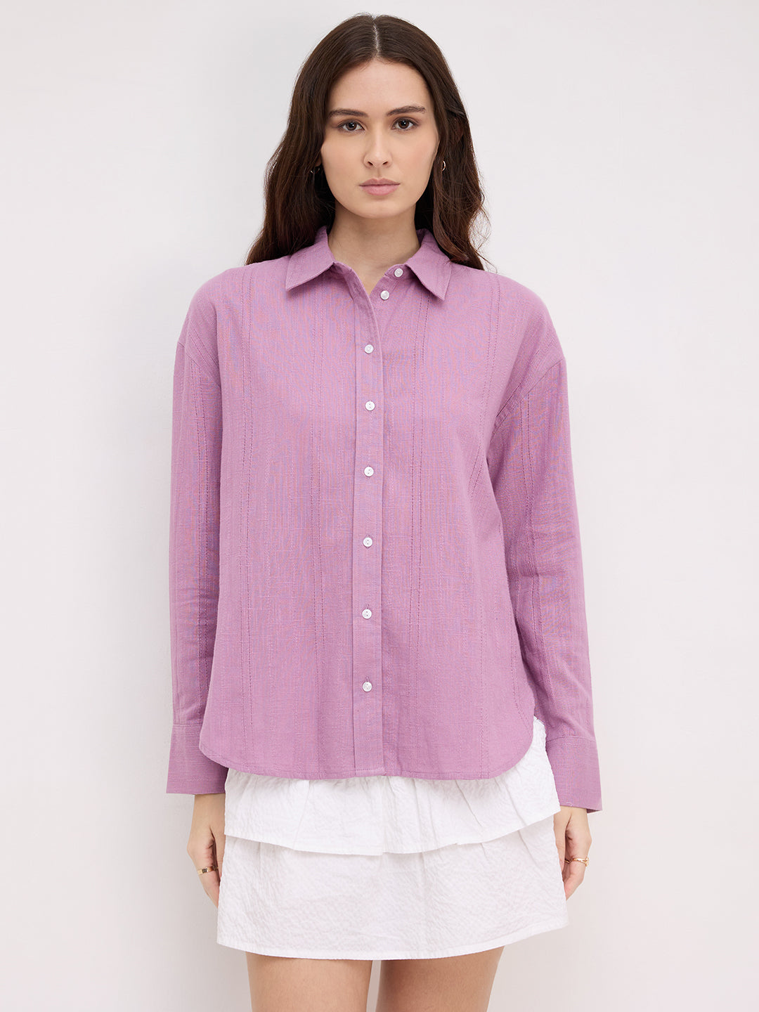 Heather Purple Line Textured Oversized Shirt