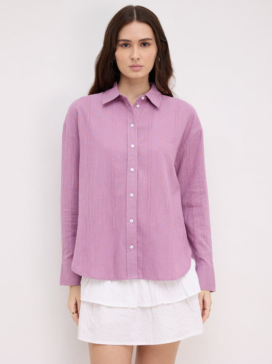 Heather Purple Line Textured Oversized Shirt