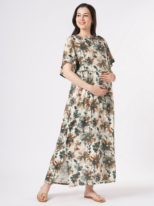 Multicolor Abstract Printed Comfy Maternity Dress