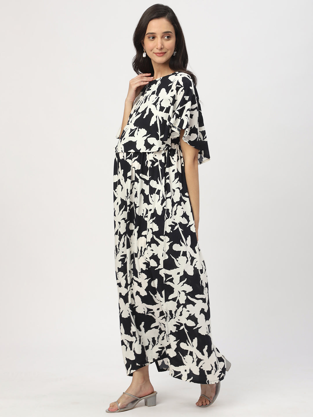 Black & White Abstract Printed Maternity Dress