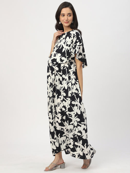 Black & White Abstract Printed Maternity Dress