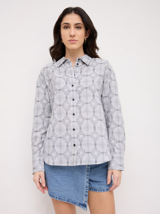 White & Black Gridlock Smokey Plaid Oversized Shirt