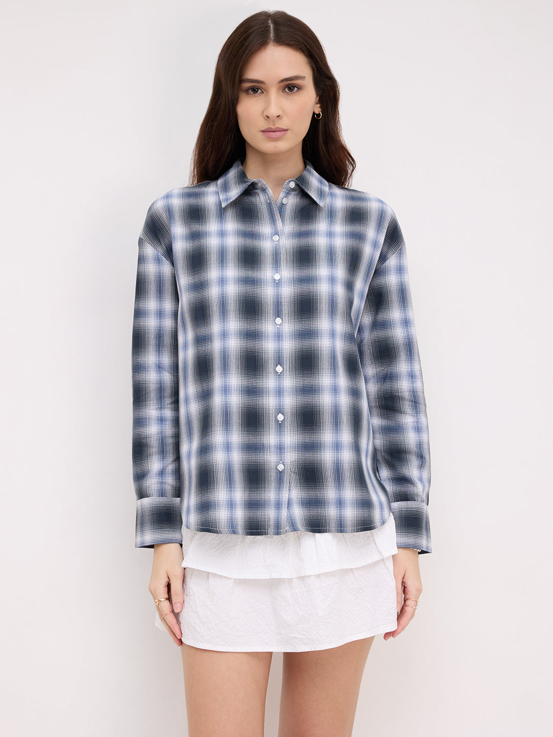 Navy Horizon Checked Oversized Shirt
