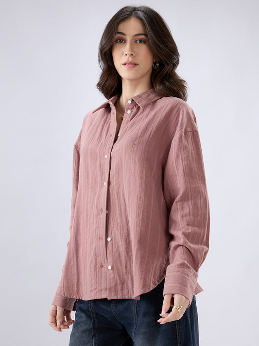 Dusty Pink Seersucker DoubleCloth Oversized Shirt