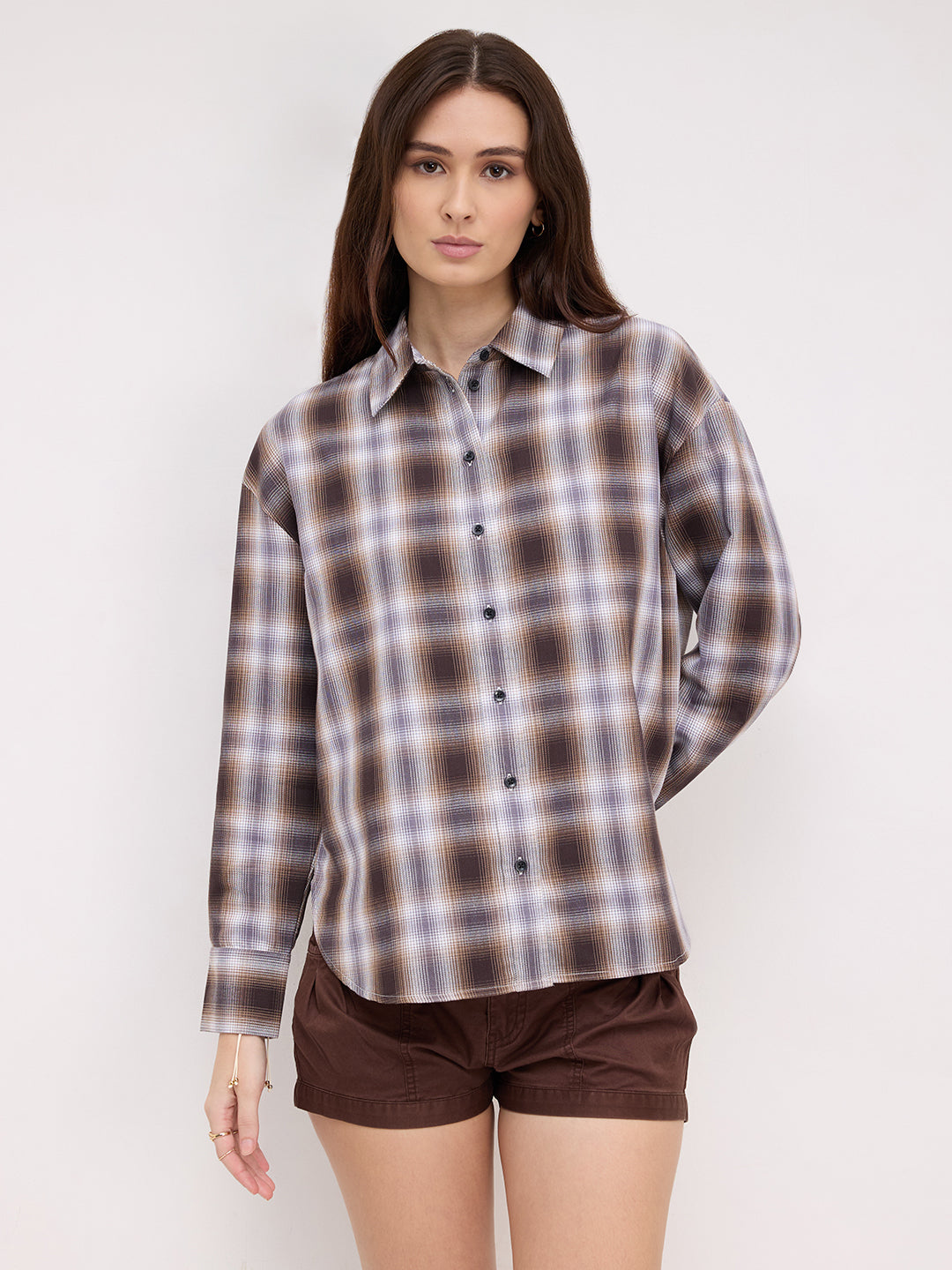 Mocha Horizon Checked Oversized Shirt