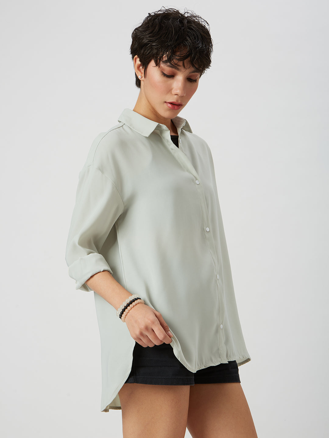 Solid Moss Green Oversized Shirt