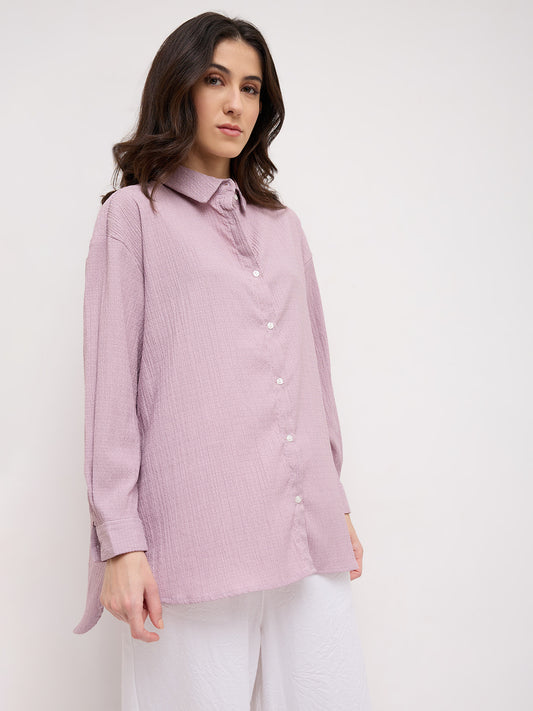 Lilac Textured Crinkled Oversized Shirt