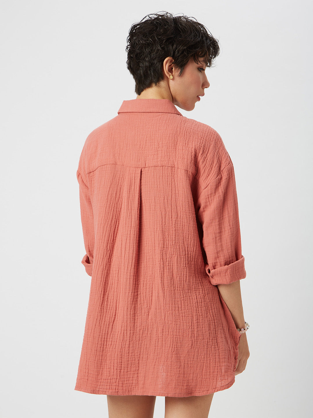 Solid Coral Double Cloth Oversized Shirt