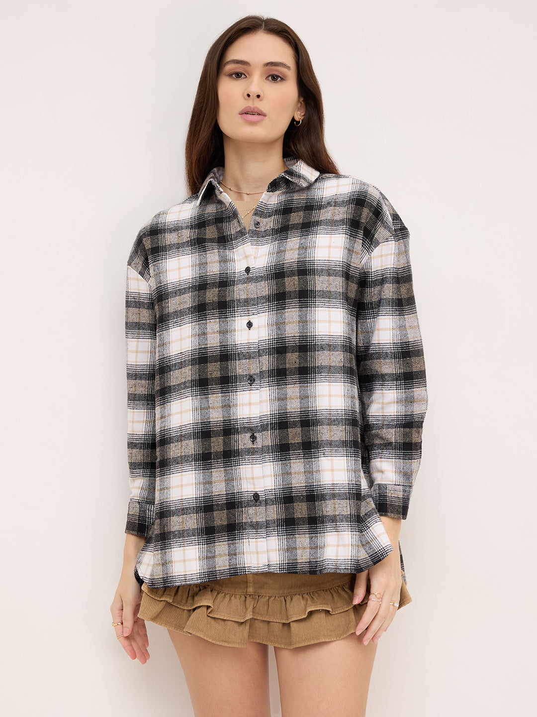 Multicolor Checked Oversized Flannel Shirt