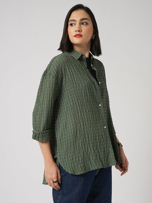 Moss Green Matrix Checks Oversized Shirt