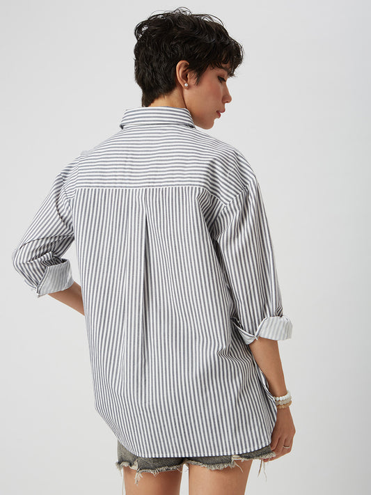 White & Navy Striped Oversized Shirt