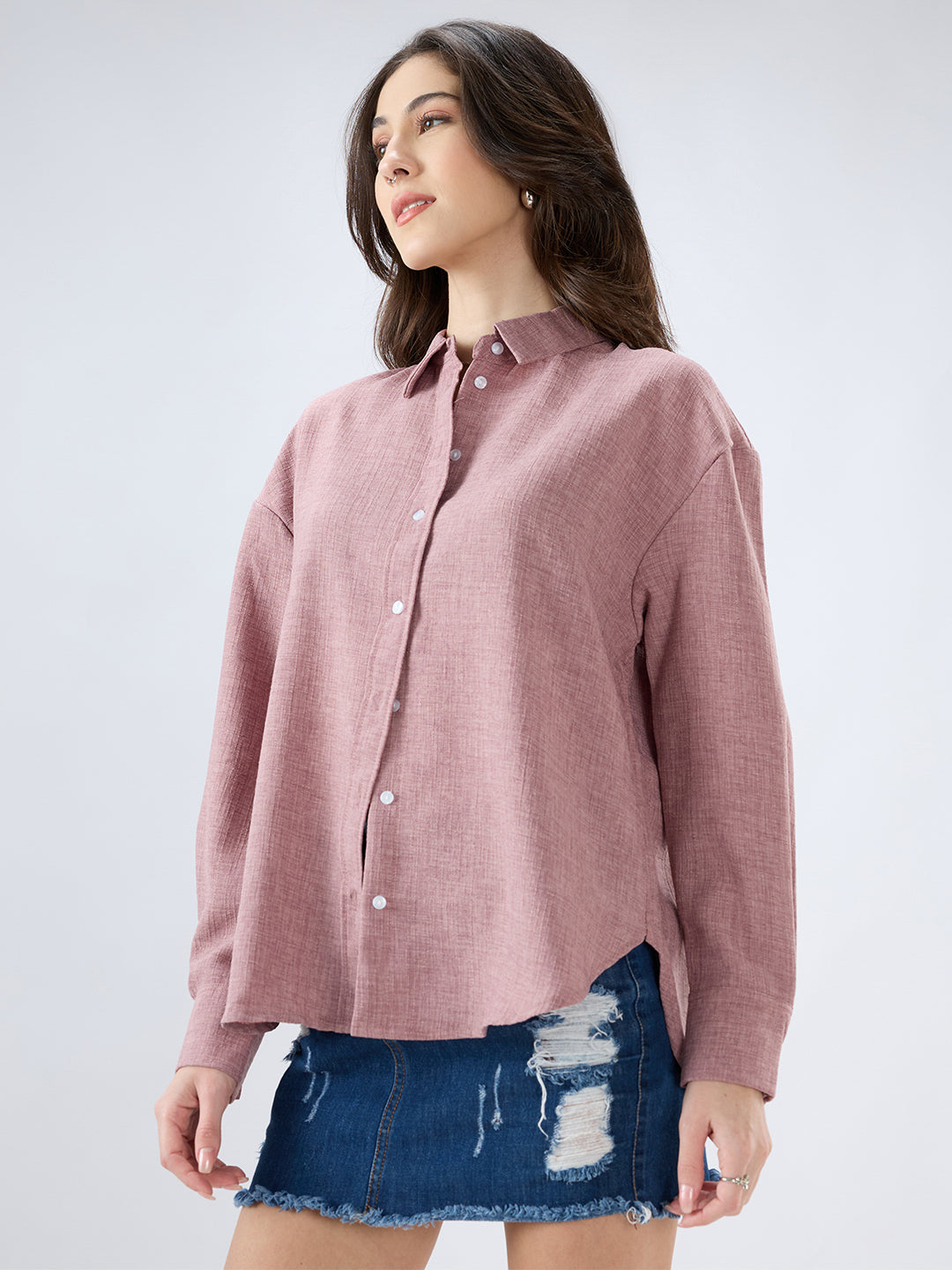 Han Pink Sub Textured Oversized Shirt