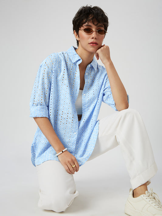 Baby Blue Schiffli Oversized Shirt