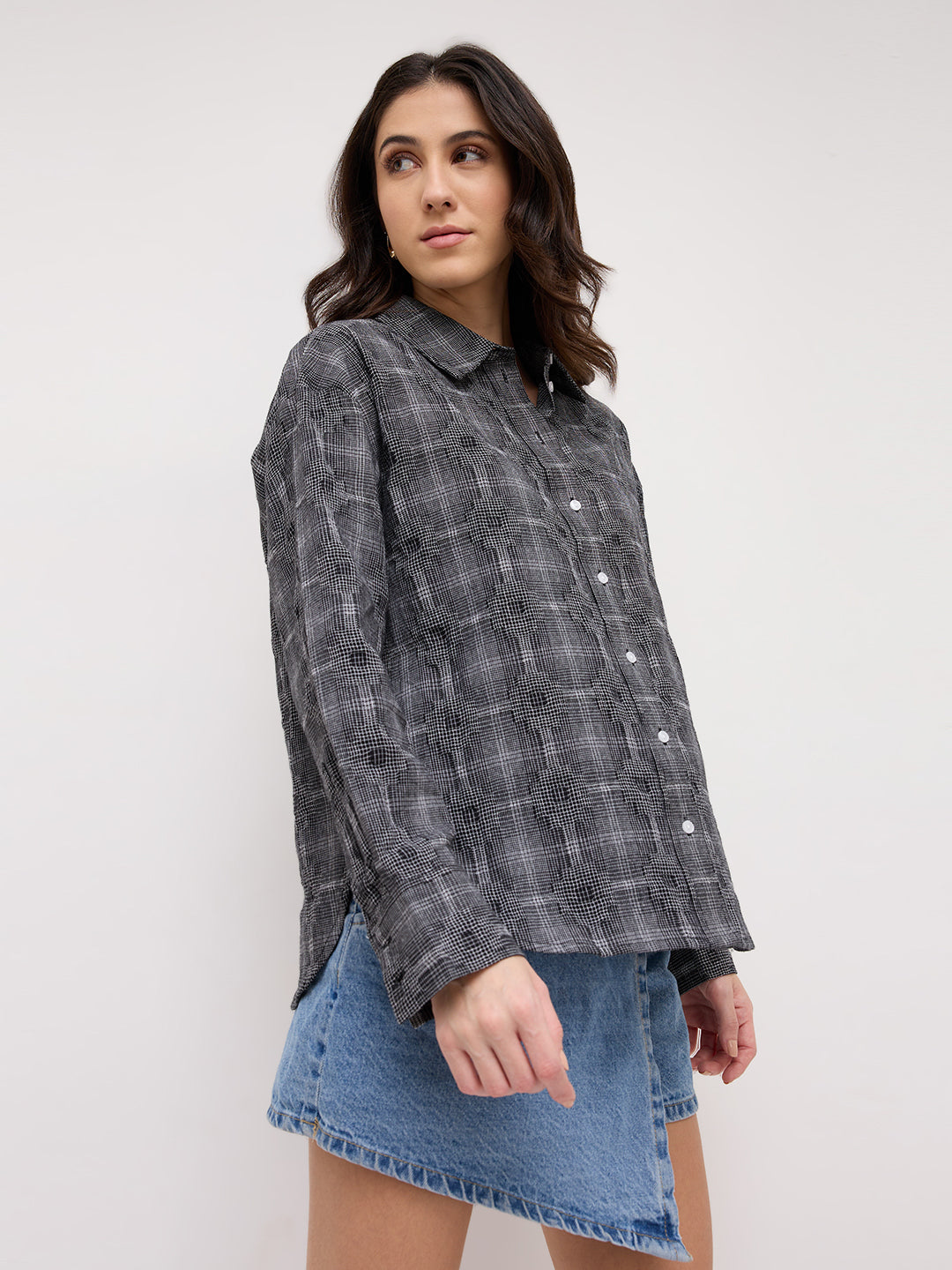 Black & White Gridlock Smokey Plaid Oversized Shirt