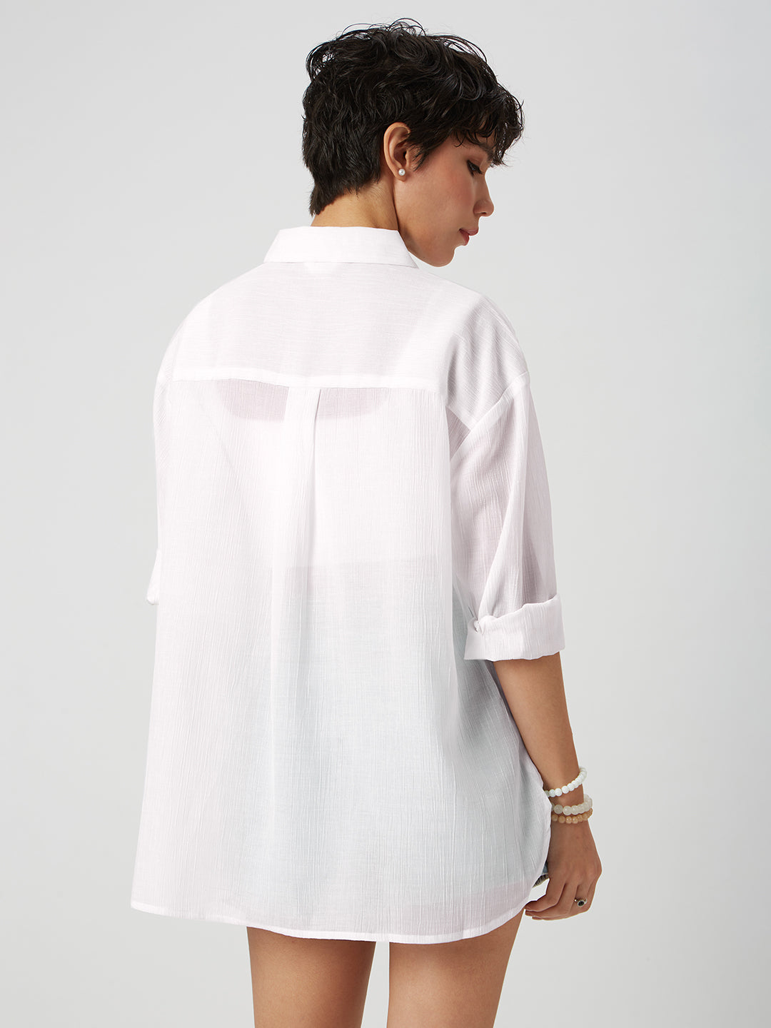 Glittery White Crinkled Oversized Shirt