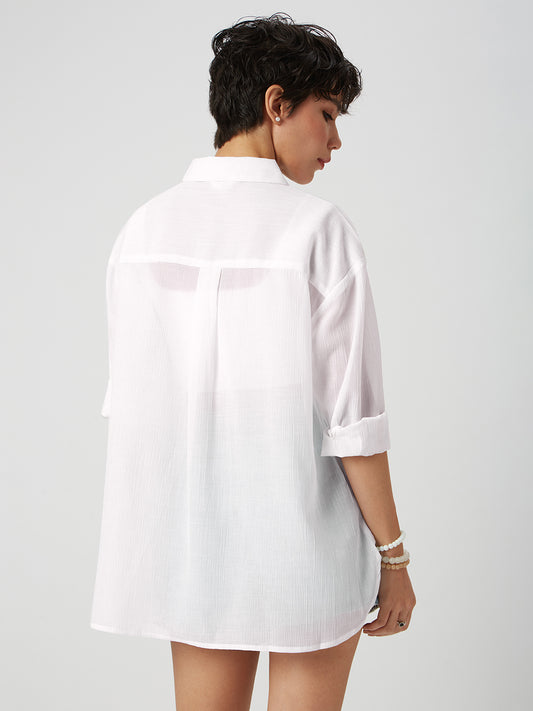 Glittery White Crinkled Oversized Shirt