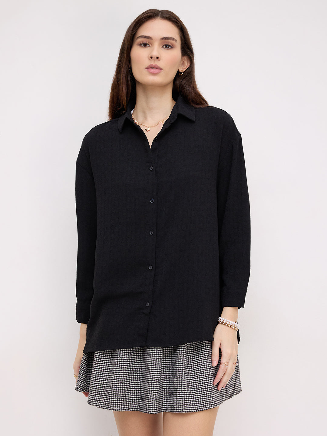 Classy Black Textured Oversized Shirt