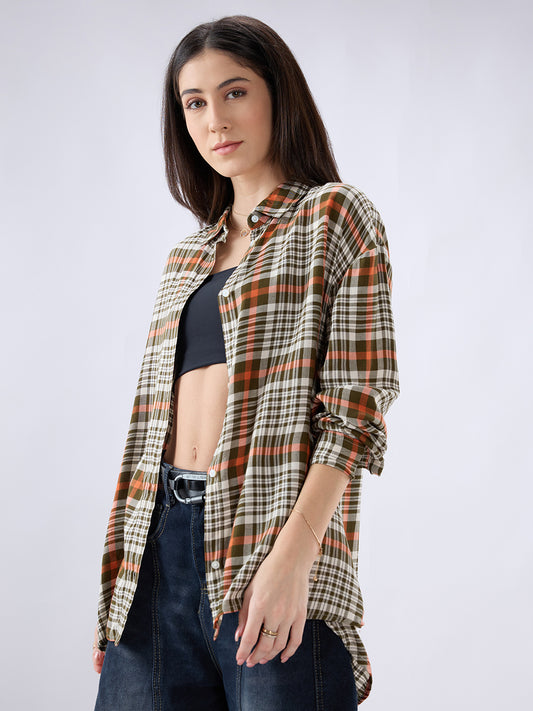 Multicolor Tartan Checked Oversized Shirt