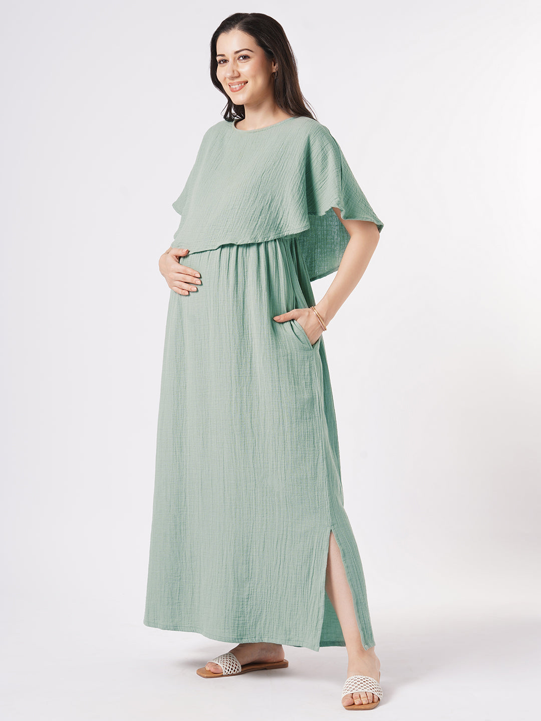 Solid Seafoam Green Doublecloth Maternity Dress