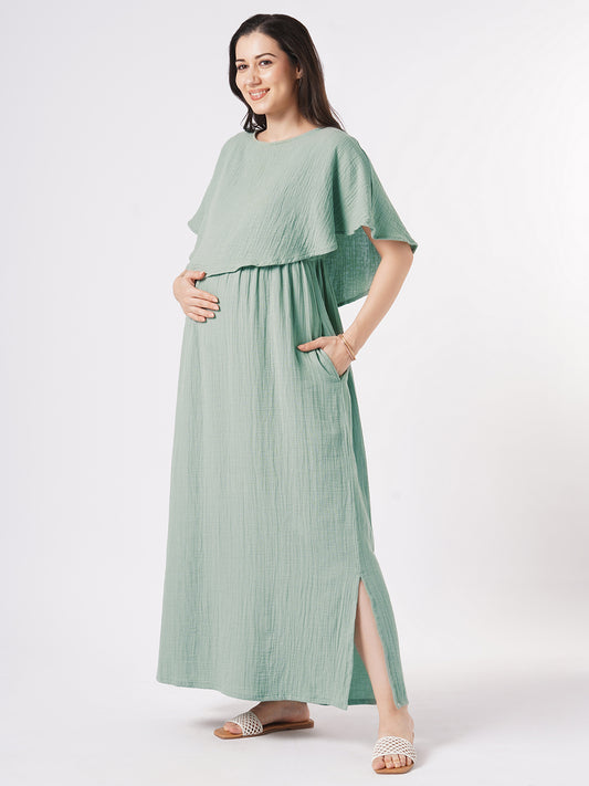 Solid Seafoam Green Doublecloth Maternity Dress