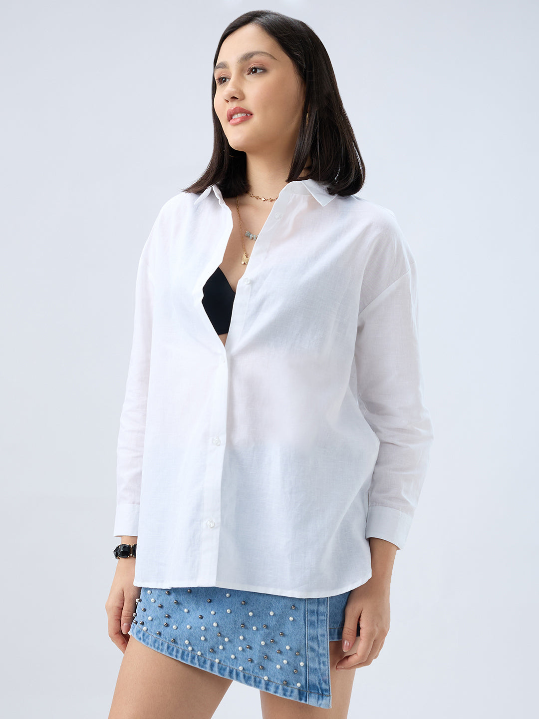 Peral White Linen Oversized Shirt