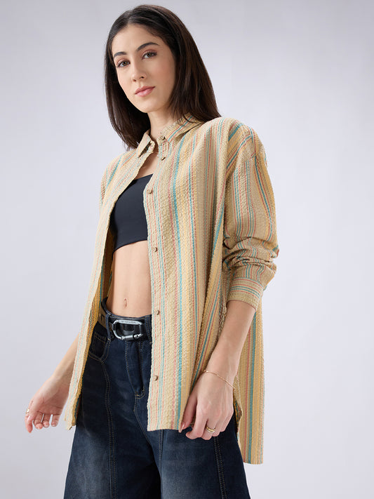 Classic Multicolor Striped Seersucker Oversized Shirt
