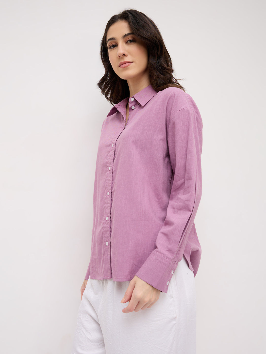 Soft Lavender Mist Casual Oversized Shirt
