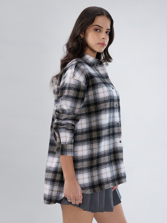 Multicolor Checked Oversized Flannel Shirt