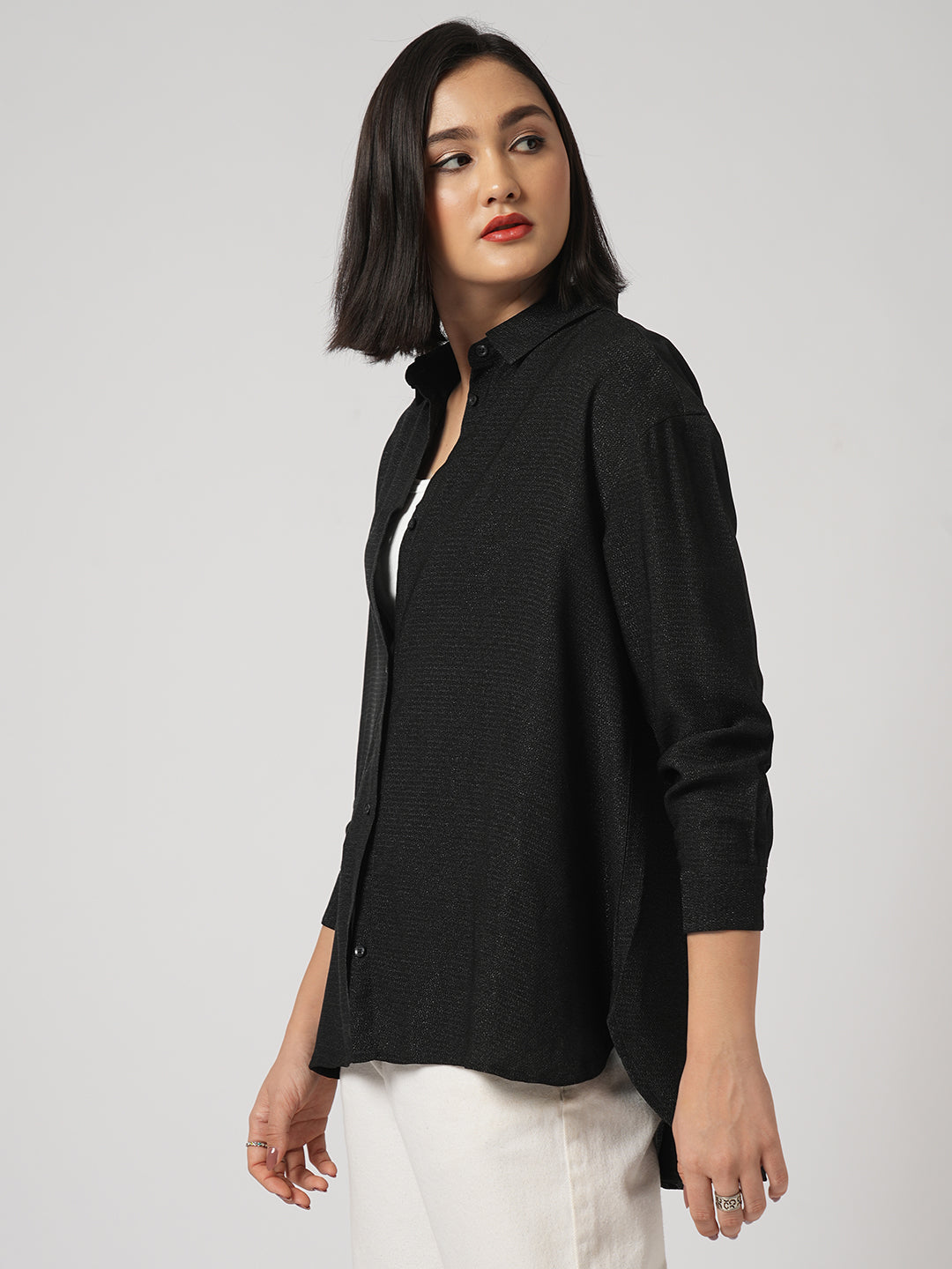 Black Stardust Shimmer Oversized Shirt