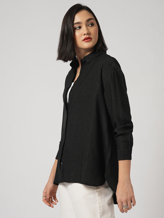 Black Stardust Shimmer Oversized Shirt