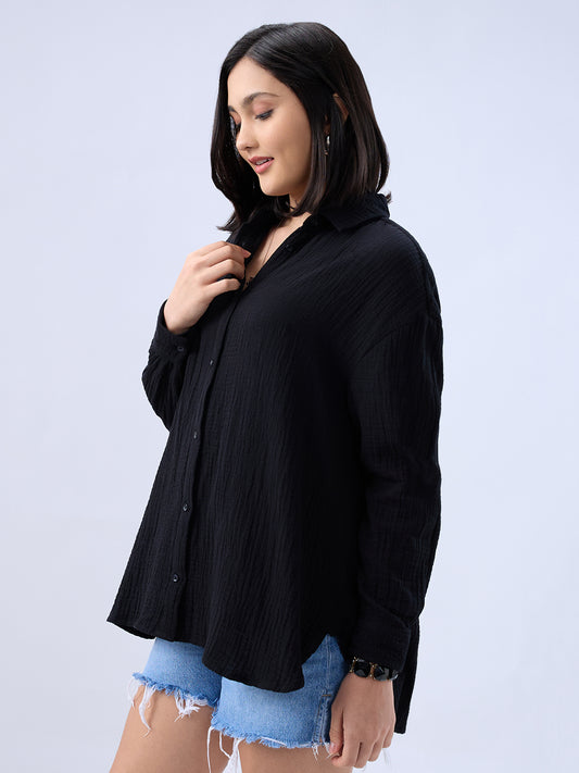 Obsidian Black Double Cloth Oversized Shirt