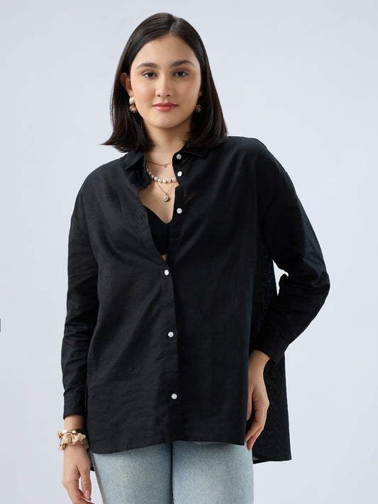 Obsidian Black Linen Oversized Shirt