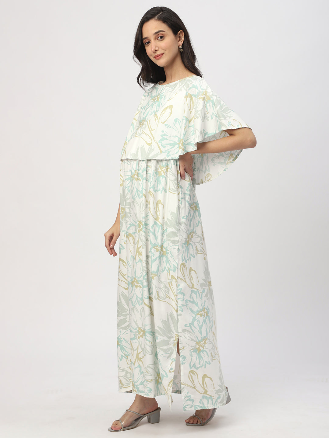 Soft White Floral Printed Maternity Dress