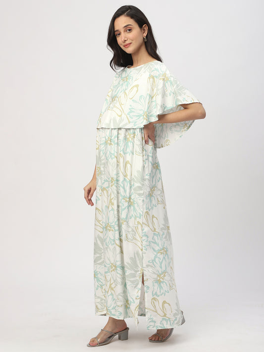 Soft White Floral Printed Maternity Dress