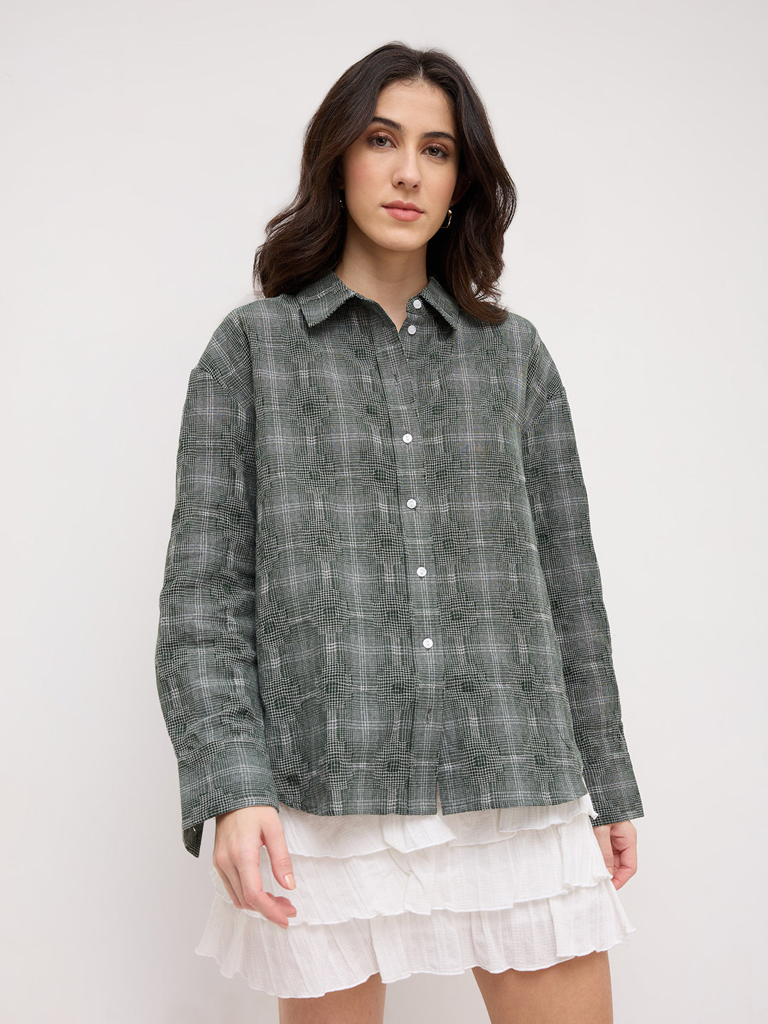 Olive Green Gridlock Smokey Plaid Oversized Shirt
