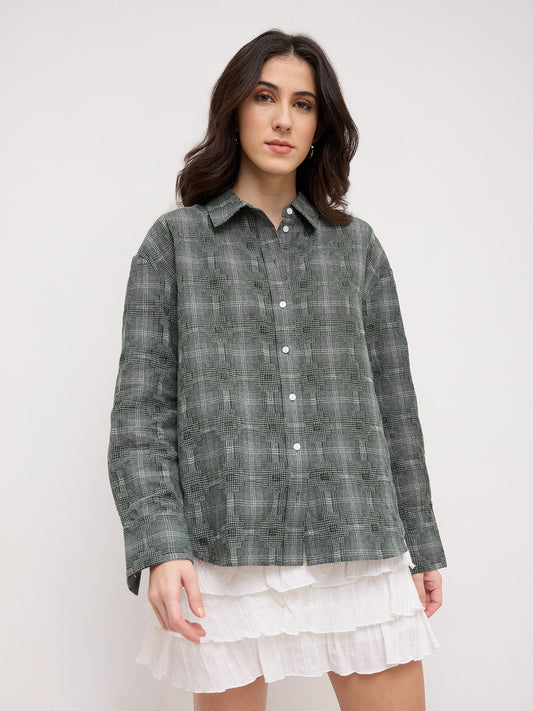 Olive Green Gridlock Smokey Plaid Oversized Shirt