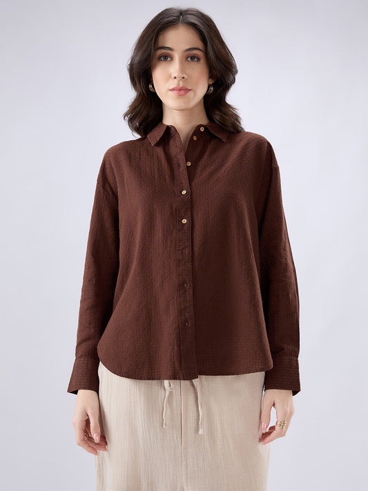 Chocolate Brown Jacquard Weave Oversized Shirt