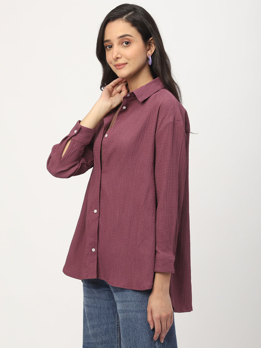 Rouge Pink Textured Oversized Shirt