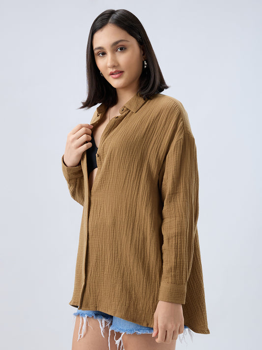 Sepia Brown Double Cloth Oversized Shirt